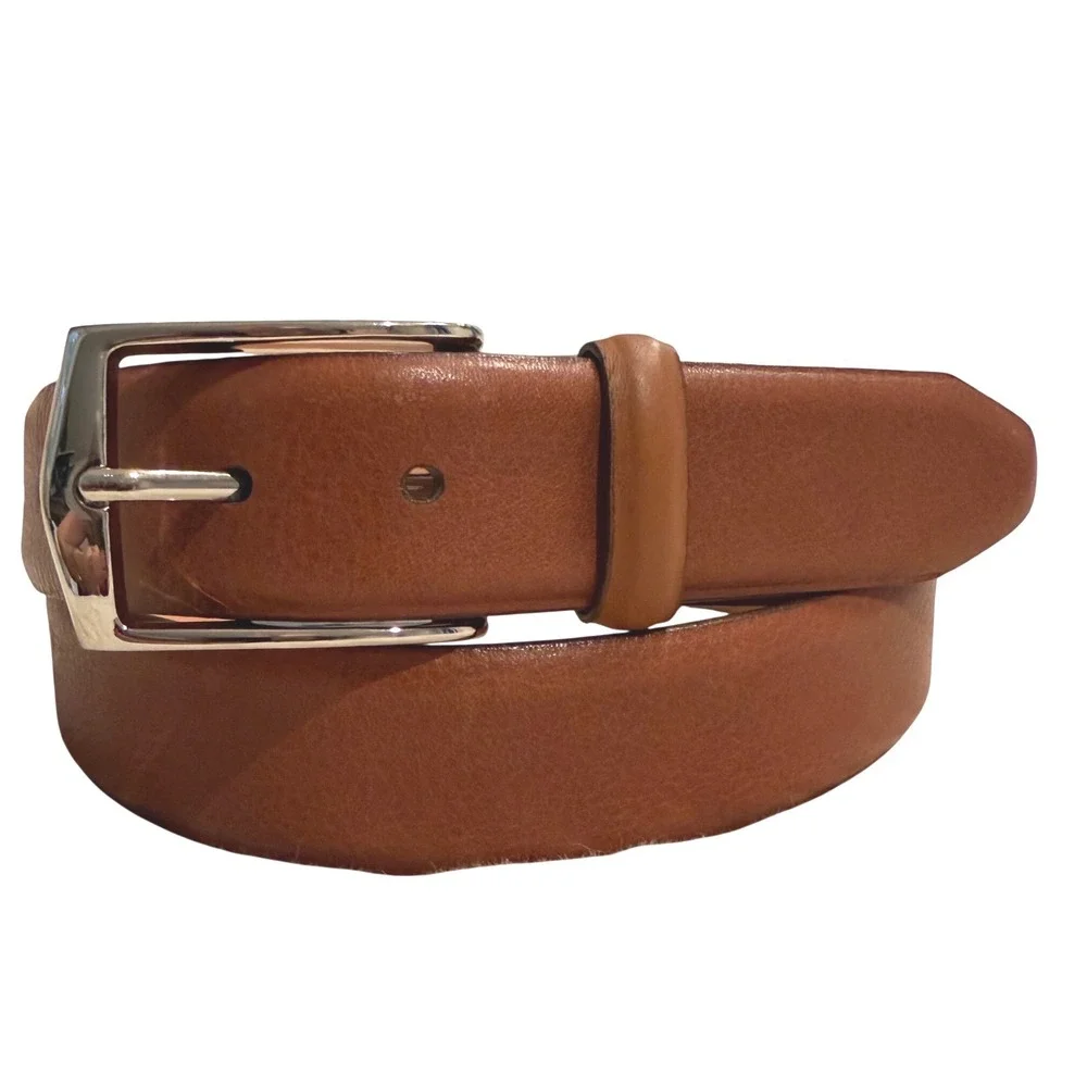 NWT $198 Martin Dingman Mens Cognac Saddle Leather Belt Handcrafted Brown Sz 36